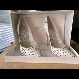 Jimmy Choo white perforated anouk heels